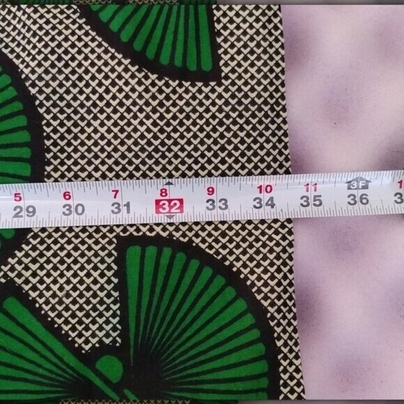 Excellent Women's Green Japanese Fans Print Jeweled Button Midi Skirt Size S - Picture 6 of 9